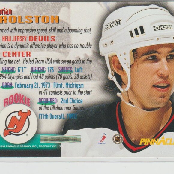 Brian Rolston 1994-95 Pinnacle Rookie #255 New Jersey Devils - Picture 2 of 2